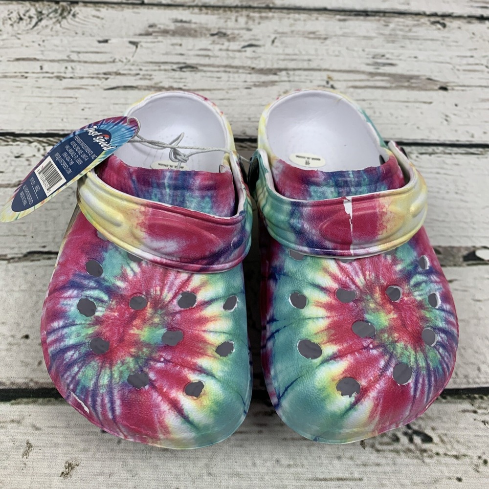 Just Speed Kids Clogs w/ Strap Tye Dye‎ Purple, Pink & Green [Girls Size 11]